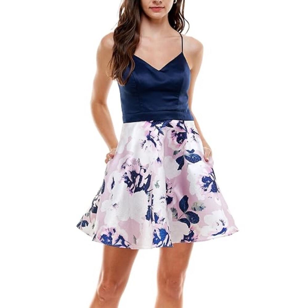 City Studio Black Floral Fit Flare Mini Dress Sz 11 NWT
